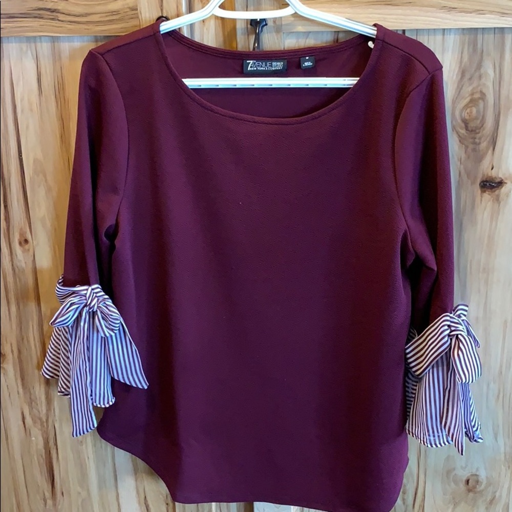Burgundy dressy shirt with ruffle sleeve detail